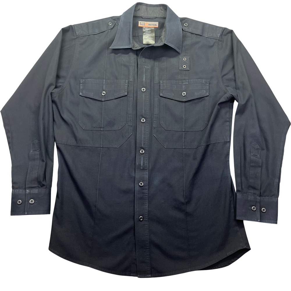 5.11 Tactical Shirt Long Sleeve‎ Uniform Workwear Button Up Black Large